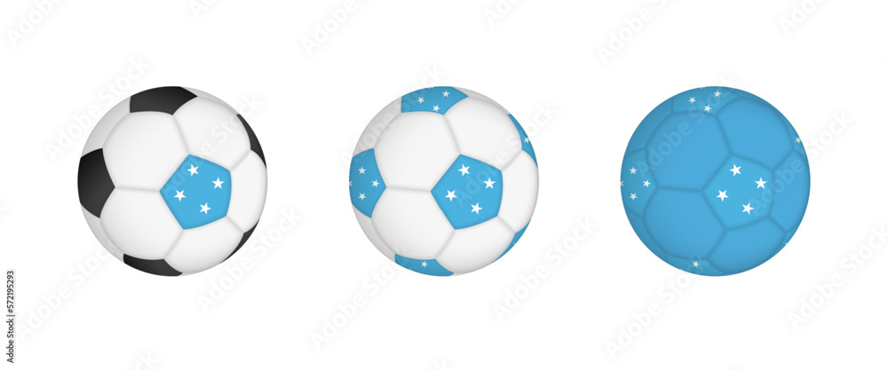 Collection football ball with the Micronesia flag. Soccer equipment mockup with flag in three distinct configurations.