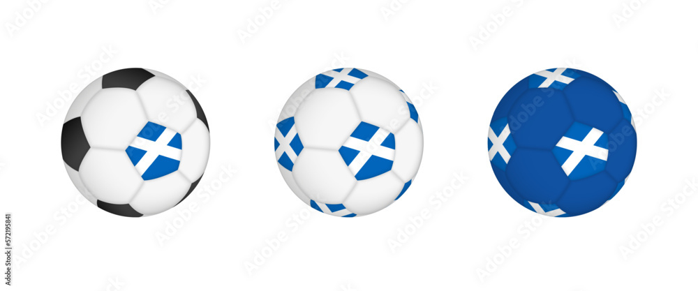 Collection football ball with the Scotland flag. Soccer equipment mockup with flag in three distinct configurations. Collection football ball with the Scotland flag. Soccer equipment mockup with flag in three distinct configurations.