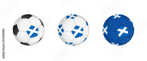 Collection football ball with the Scotland flag. Soccer equipment mockup with flag in three distinct configurations.
