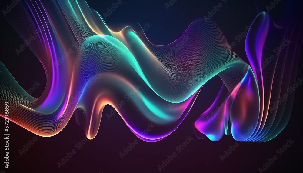 Abstract fluid iridescent holographic neon curved wave in motion. Background 3d render. Gradient design element for backgrounds, banners, wallpapers, posters and covers