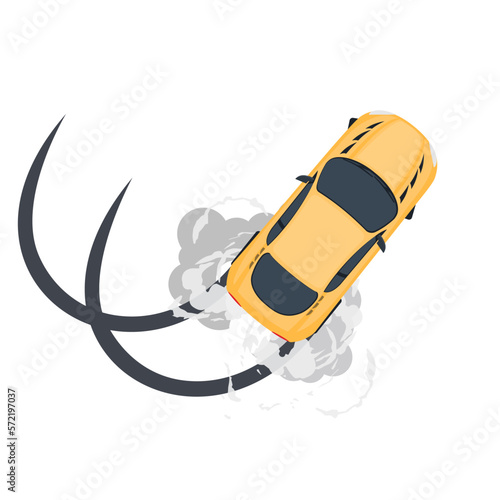 Car drifting. Car tire tracks from skidding, vector illustration