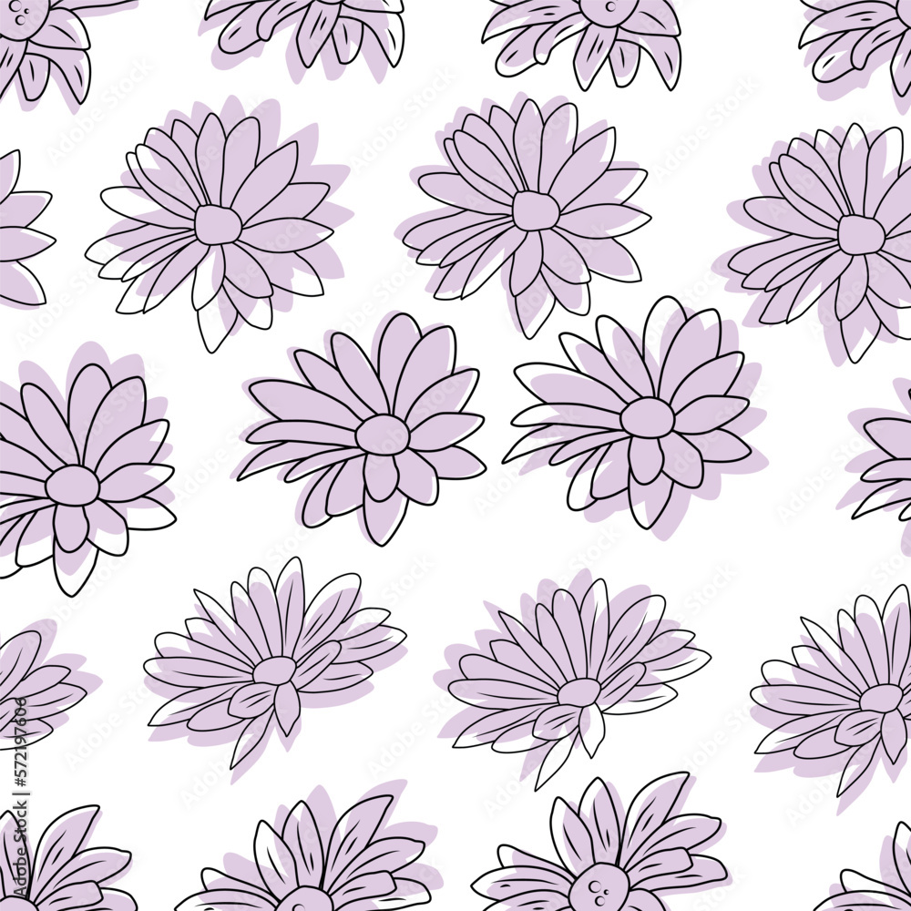 Seamless pattern with chrysanthemums. Flowers background vector. Chrysanthemums vector. Chrysanthemums line art vector.