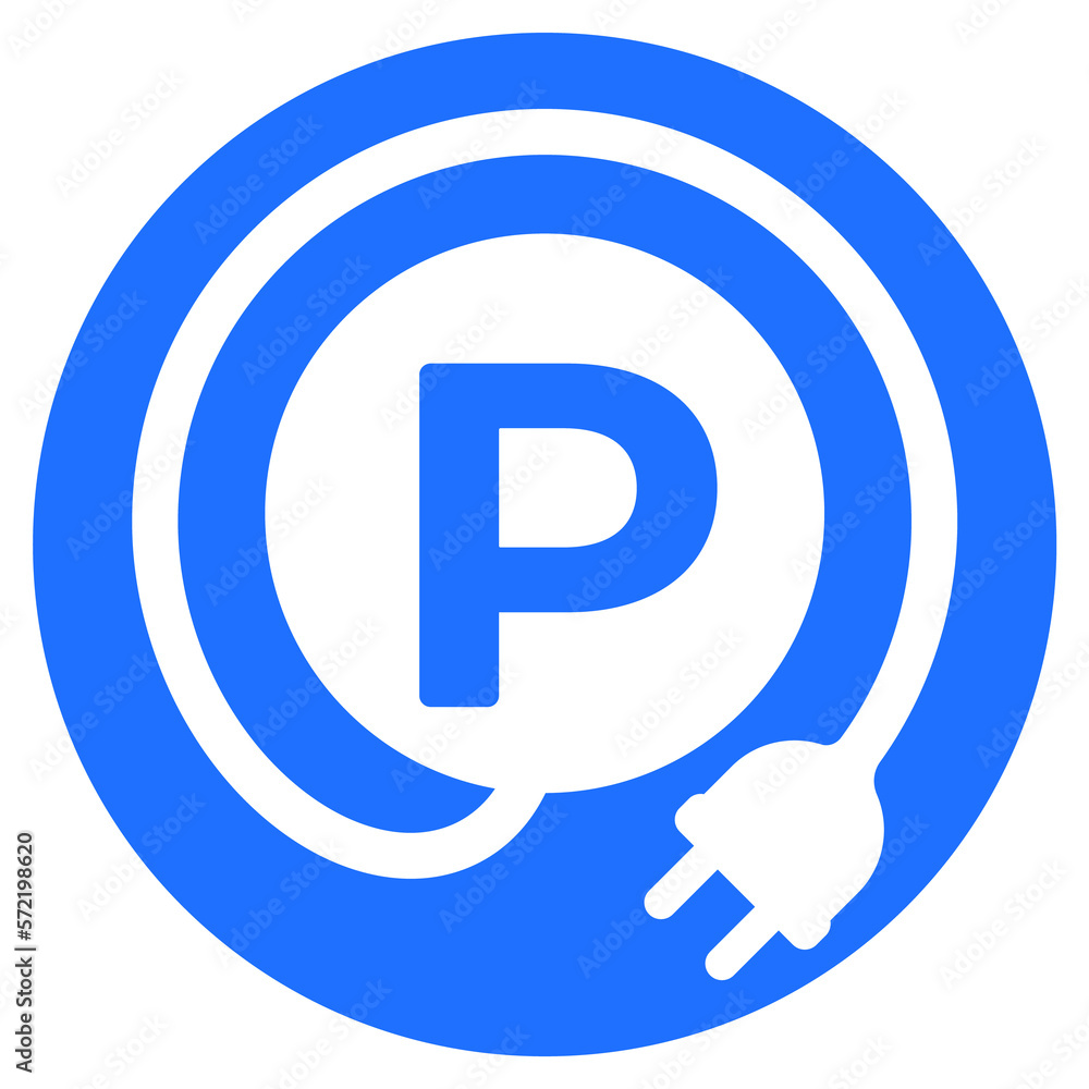 Parking and charging station for electric cars icon Parking and charging station for electric cars icon