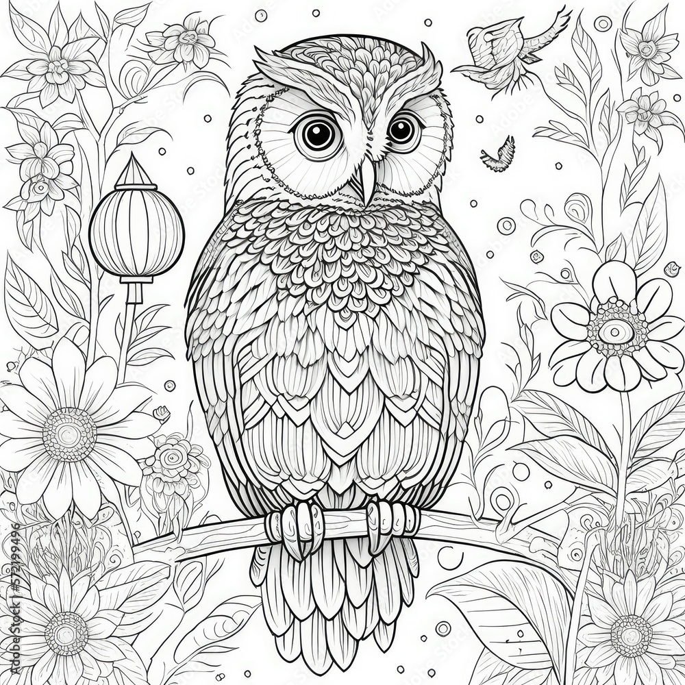 Fototapeta premium picture for coloring , owl . generative AI