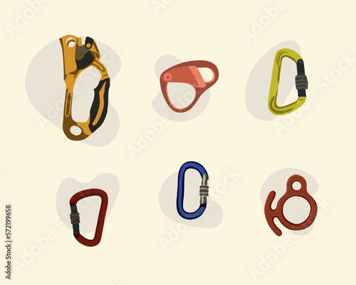 Vector isolated illustration of a set of mountaineering and rock climbing equipment.