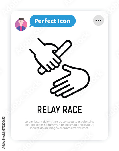 Race relay thin line icon. Symbol of teamwork, trust, cooperation, partnership. Modern vector illustration.