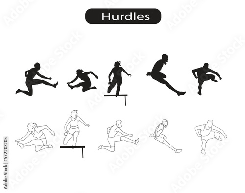 Hurdles Sport Silhouette and Line Icons Vector Illustration 