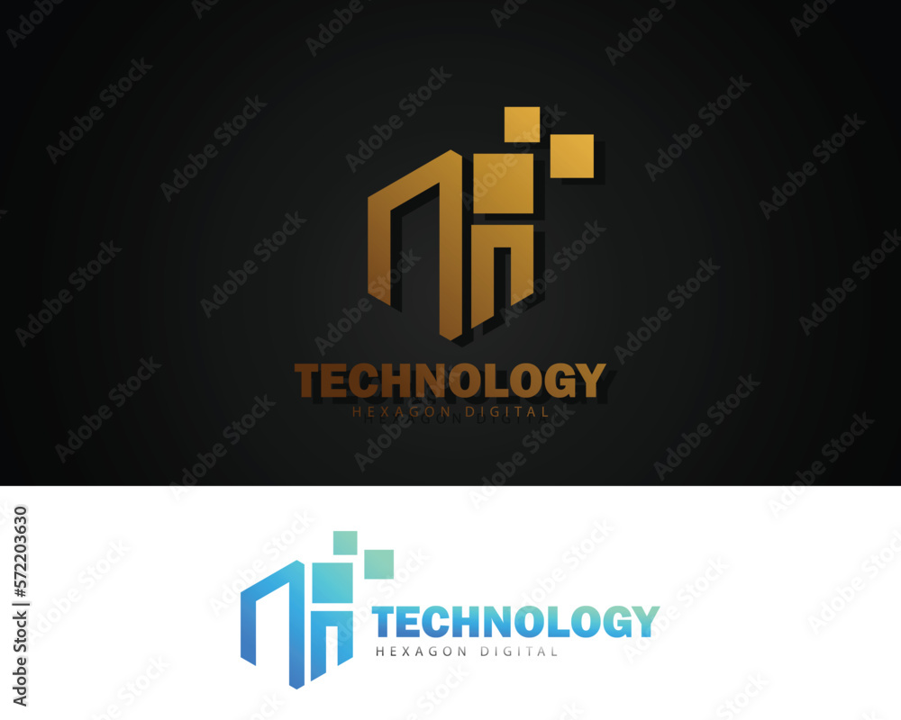 Obraz premium Hexagon Tech Logo Design Stock Vector. Cube Tech Logo Technology Digital Design Template. Box Tech logo Design Icon