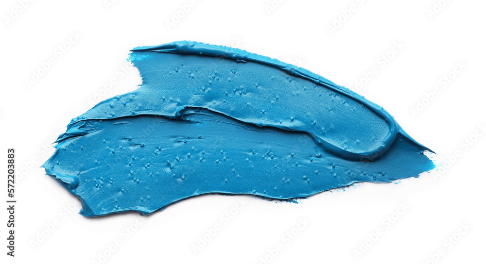 Fototapeta premium Blue oil paint strokes on white background, top view