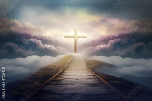 Fototapeta The road to the Kingdom of Heaven which leads to salvation and paradise with God