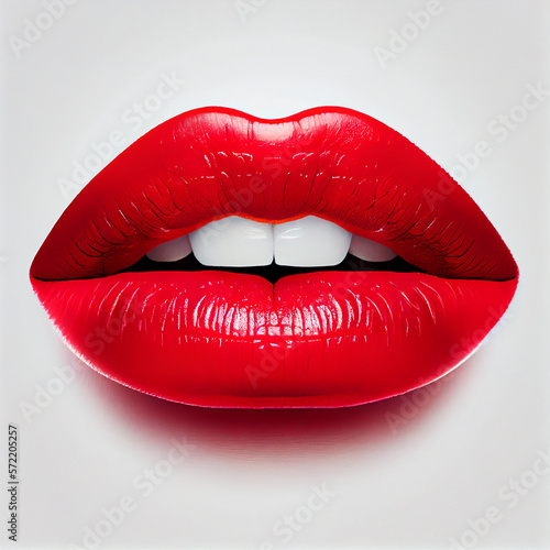female sexy lips painted with red lipstick on a white background