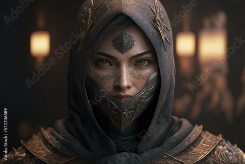 Female Assassin. Generative AI, non-existent person.	