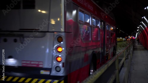 Public bus driving down Stockton Street Tunnel in Chinatown San Francisco, CA.  Slow motion 60fps.
