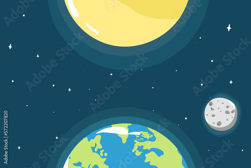 Planet earth cosmic night view with sunshine light on the globe surface astronomic realistic poster vector illustration