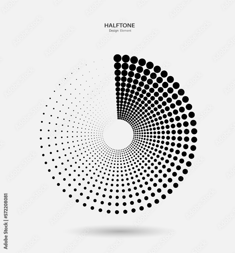 A black circle of dotted semitones on a light background. A design element. Disappearing gradient. Minimalist background. Vector illustration. A black circle of dotted semitones on a light background. A design element. Disappearing gradient. Minimalist background. Vector illustration.