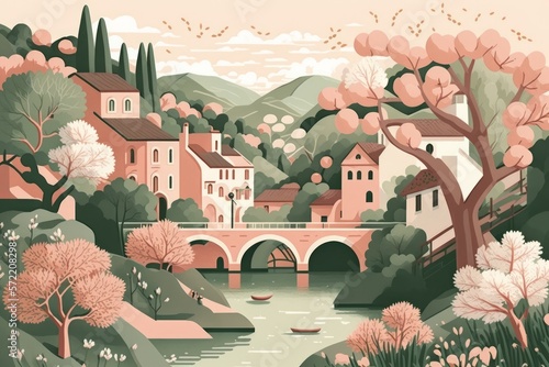 Small Village Life - Sprint in France - Postproducted generative AI digital illustration