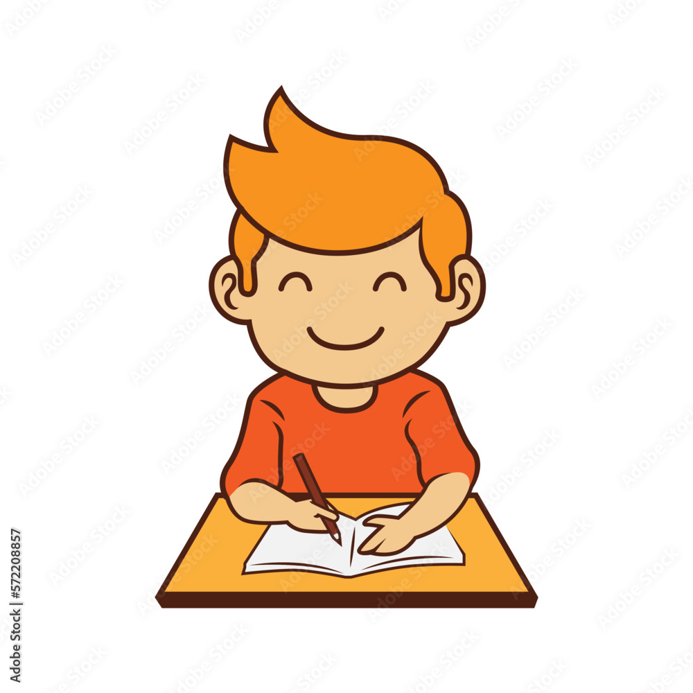 Primary School kids so a child sitting at a desk doing an exam illustration Primary School kids so a child sitting at a desk doing an exam illustration