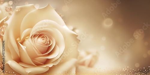 Fototapeta Naklejka Na Ścianę i Meble -  Floral feminine banner with roses and bokeh glow. Created with Generative AI technology.