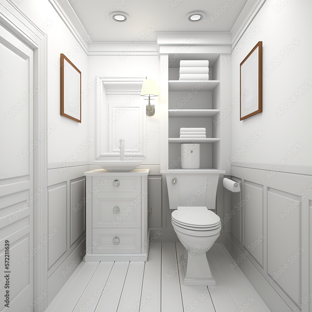 white toilet bowl in a modern white bathroom interior. generation al white toilet bowl in a modern white bathroom interior. generation al