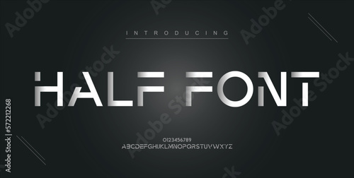 Half Font digital modern alphabet new font. Creative abstract urban, futuristic, fashion, sport, minimal technology typography. Simple vector illustration with number