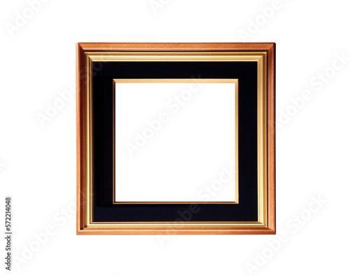 square golden frame with black passepartout for picture , isolated on white background