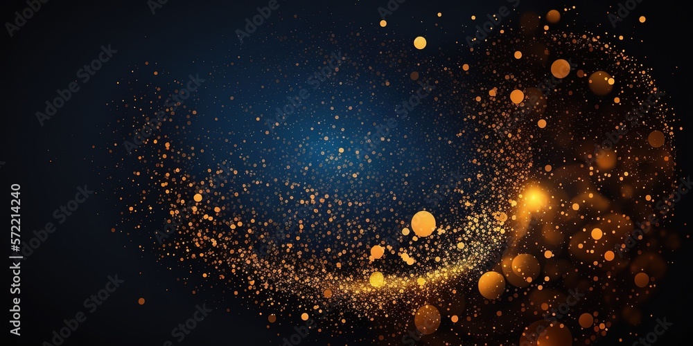 Magic dark blue night sky with twinkling stars. Gold glitter dust