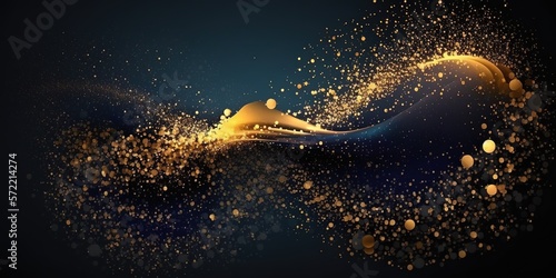 Magic dark blue night sky with twinkling stars. Gold glitter dust splash vector background. Scattered golden dust. Milky Way Midnight. Generative AI