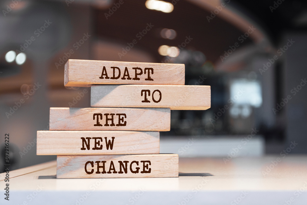 Wooden blocks with words 'Adapt to the new change'.