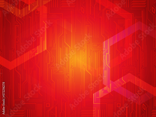 Hi technology digital Vector background created by many lines like circuit board and gradient red tone objects