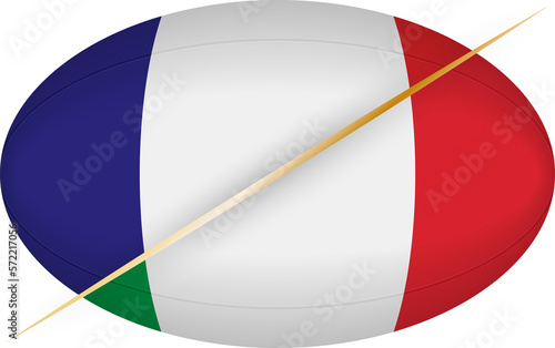 France vs Italy icon in the shape of a rugby ball
