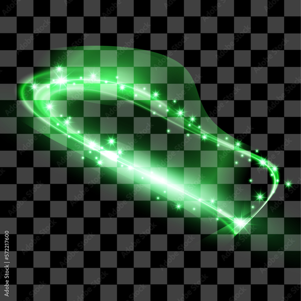 Green shape glitter particles, shine confetti and glowing lights effect ...