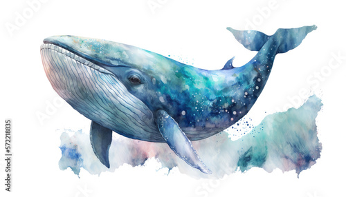 Watercolor blue whale illustration isolated on white background. Generative ai photo