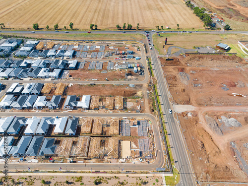 Aerial view of new houses under construction in an urban subdivision photo