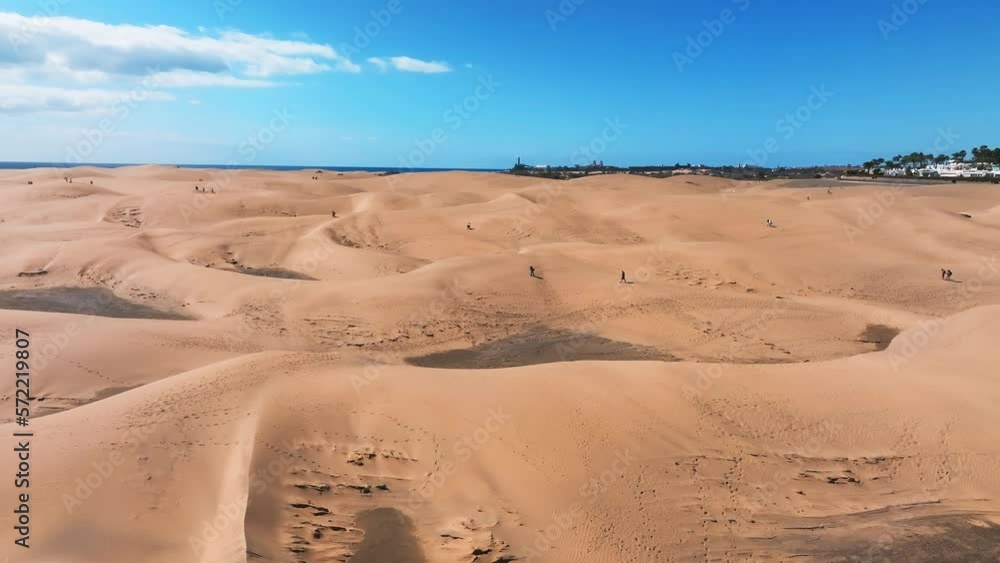 Panoramic aerial scene of the Maspalomas Dunes in Playa del Ingles, Maspalomas, Gran Canaria, Spain. Endless desert sands. Magical safari dunes. Panoramic aerial scene of the Maspalomas Dunes in Playa del Ingles, Maspalomas, Gran Canaria, Spain. Endless desert sands. Magical safari dunes.