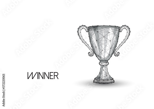 Abstract champion trophy cup in low polygonal black and white linear style