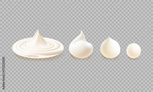 Flowing realistic liquid mayonnaise on transparent background.Spreading cheese, cream, milk, cream or yogurt.