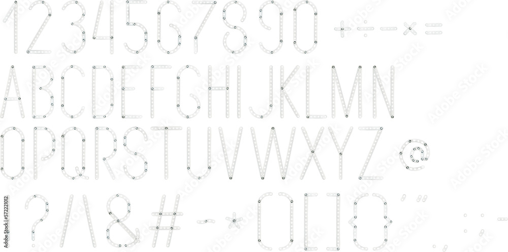 The alphabet and numbers are assembled from a children's metal constructor The alphabet and numbers are assembled from a children's metal constructor