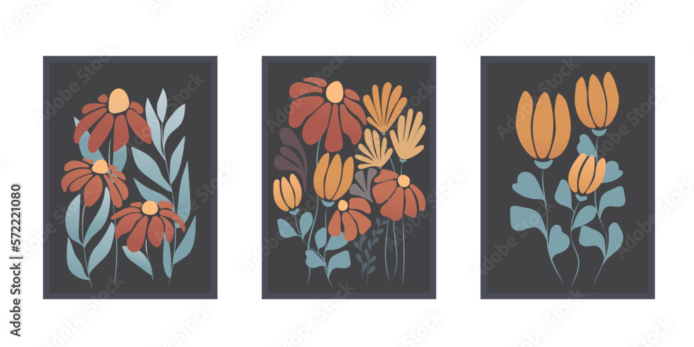 Set of flowers in retro style Set of flowers in retro style