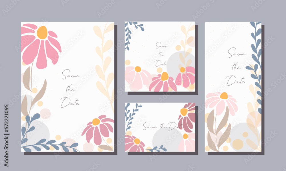 A set of postcards. Postcards with pink and blue flowers
