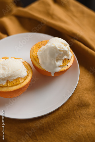 baked oranges with vanilla ice cream