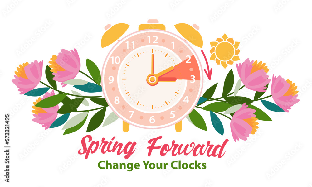 Vetor de Daylight Saving Time Begins banner. Spring Forward. Reminder