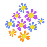 illustrazione con fiori di primule, margherite colorate su sfondo trasparente
