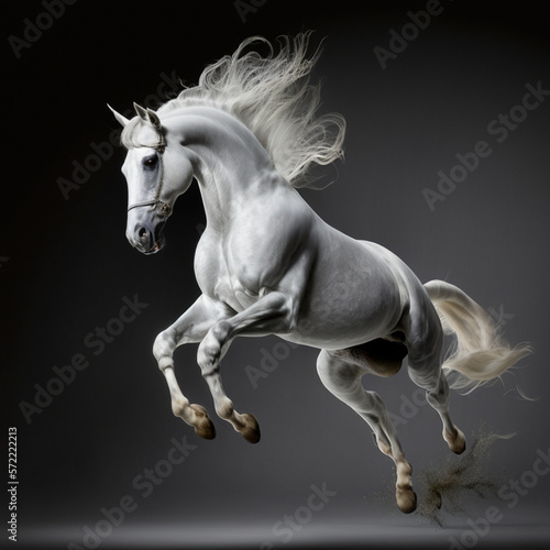 white horse jumping