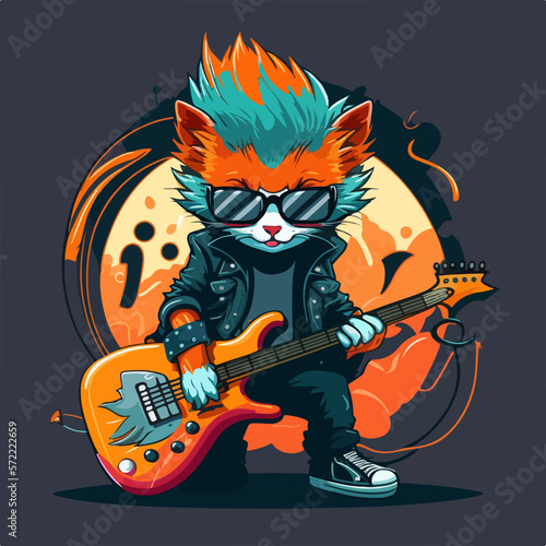 Vector cat character with guitar