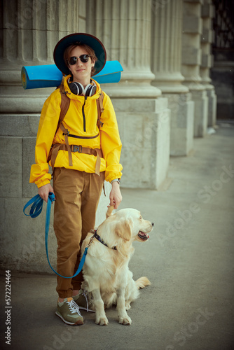 tourist child with dog