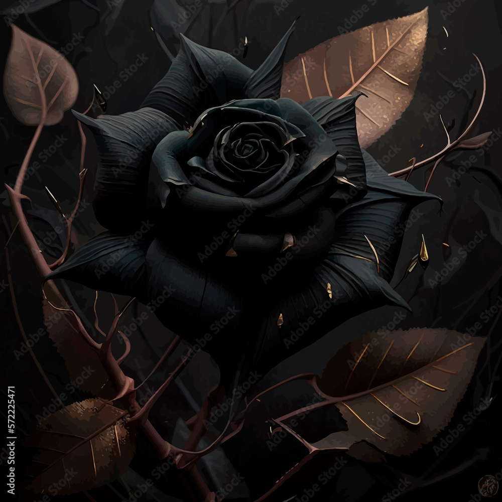 Beautiful black rose on a black background. 3d vector illustration. Dark tones Beautiful black rose on a black background. 3d vector illustration. Dark tones