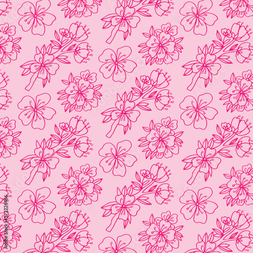Vector seamless pattern with hand drawn twigs and sakura flowers on a white background. Cherry blossoms. wedding pattern, floral pattern for printing on fabric, clothing, wrapping paper.