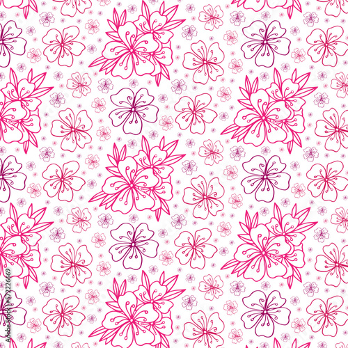 Vector seamless pattern with hand drawn twigs and sakura flowers on a white background. Cherry blossoms. wedding pattern, floral pattern for printing on fabric, clothing, wrapping paper.