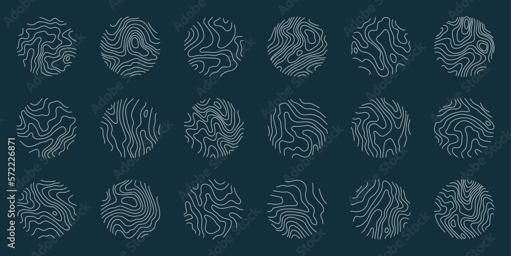 Line topography map logo. Wood ring texture, vector logo tree ring, editable stroke - obrazy, fototapety, plakaty 
