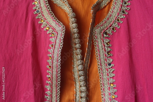 Moroccan jellaba Embroidery Details. women clothing. photo
